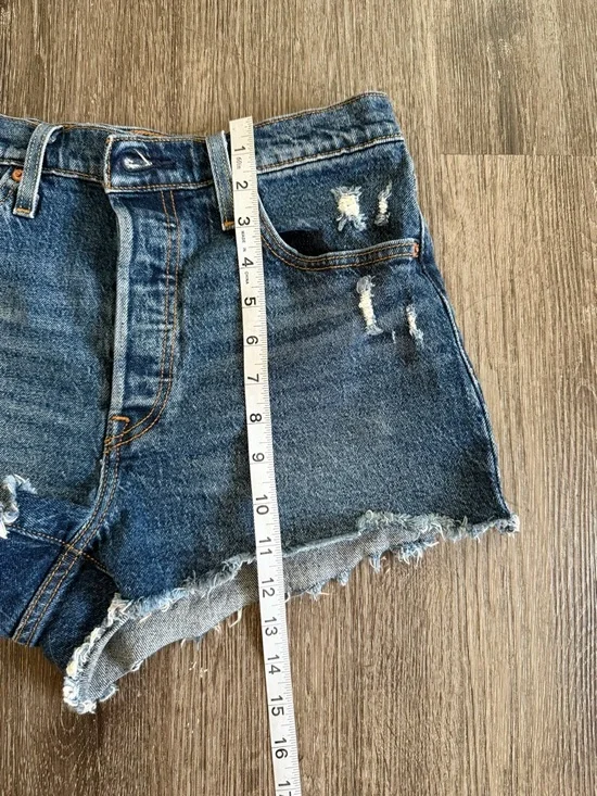 Levi's Dark Blue Distressed Cutoff Denim Shorts - Picture 3 of 7